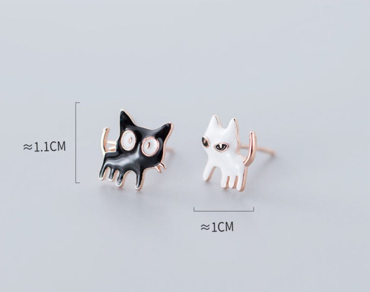 Cat Black & White Earrings