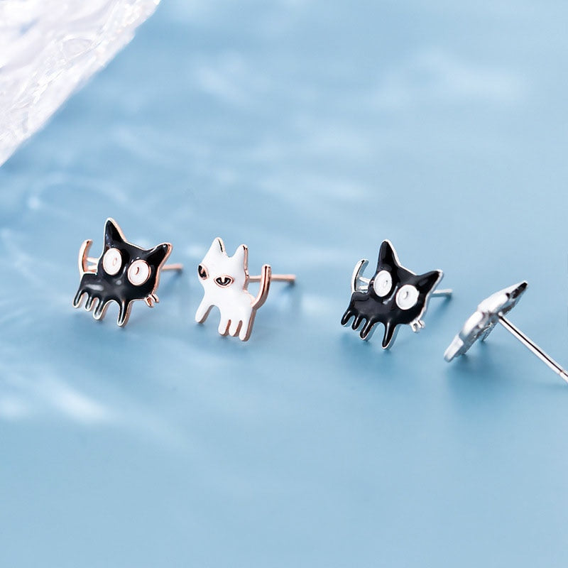 Cat Black & White Earrings