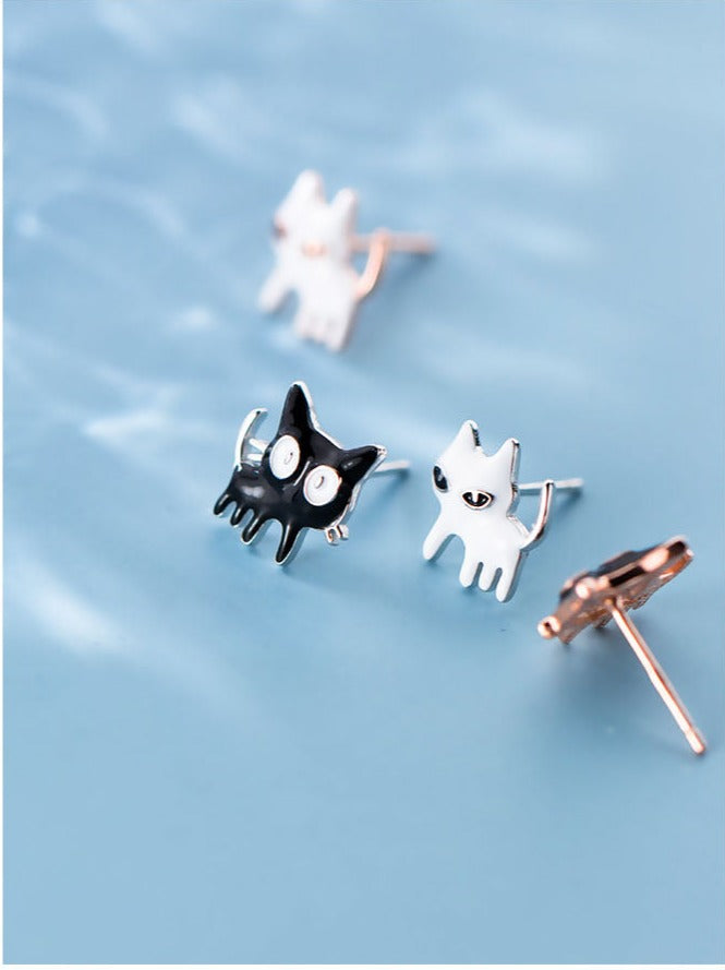 Cat Black & White Earrings