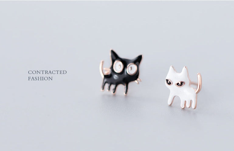 Cat Black & White Earrings