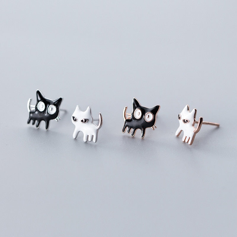 Cat Black & White Earrings