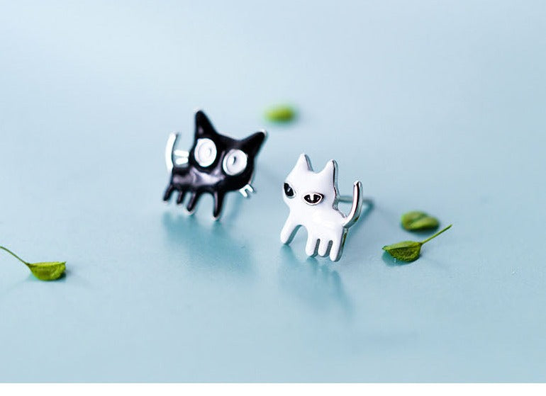 Cat Black & White Earrings