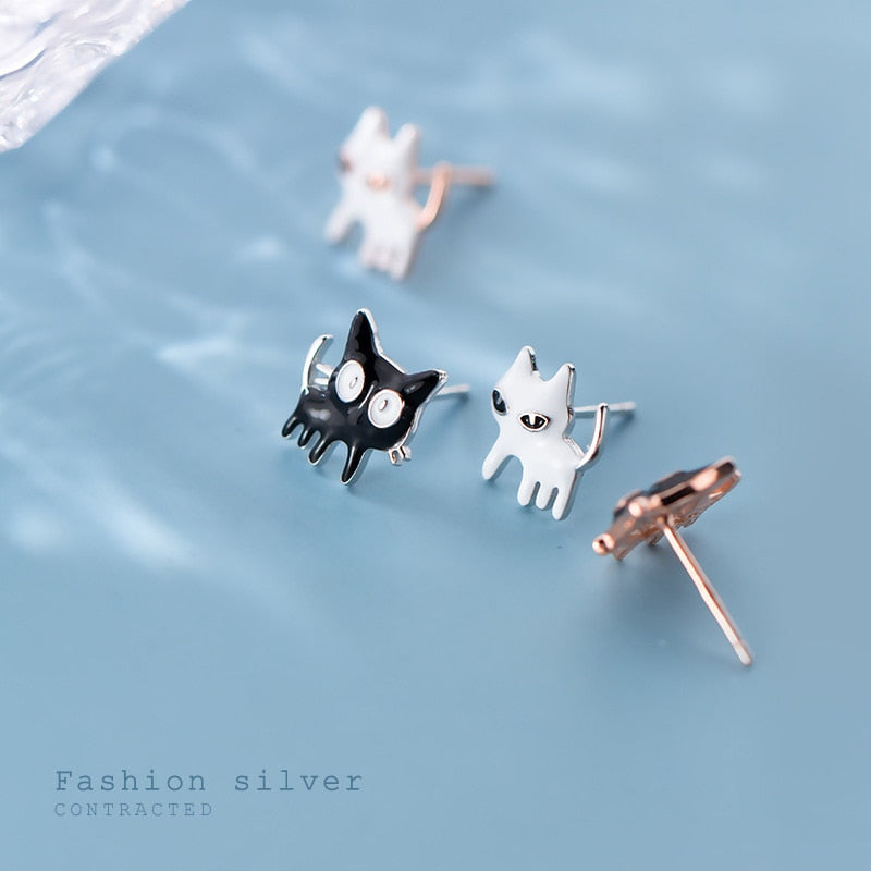 Cat Black & White Earrings